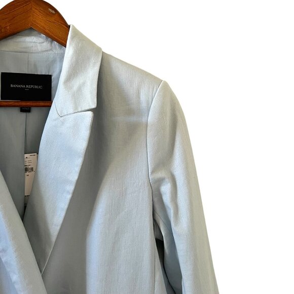 Banana Republic NEW Linen Blend Double Breasted Blazer In Powder Blue Size 10 - Picture 7 of 16